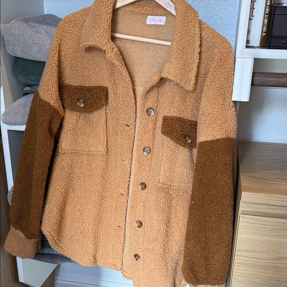 Pink Lily Tan and Brown Sherpa Jacket